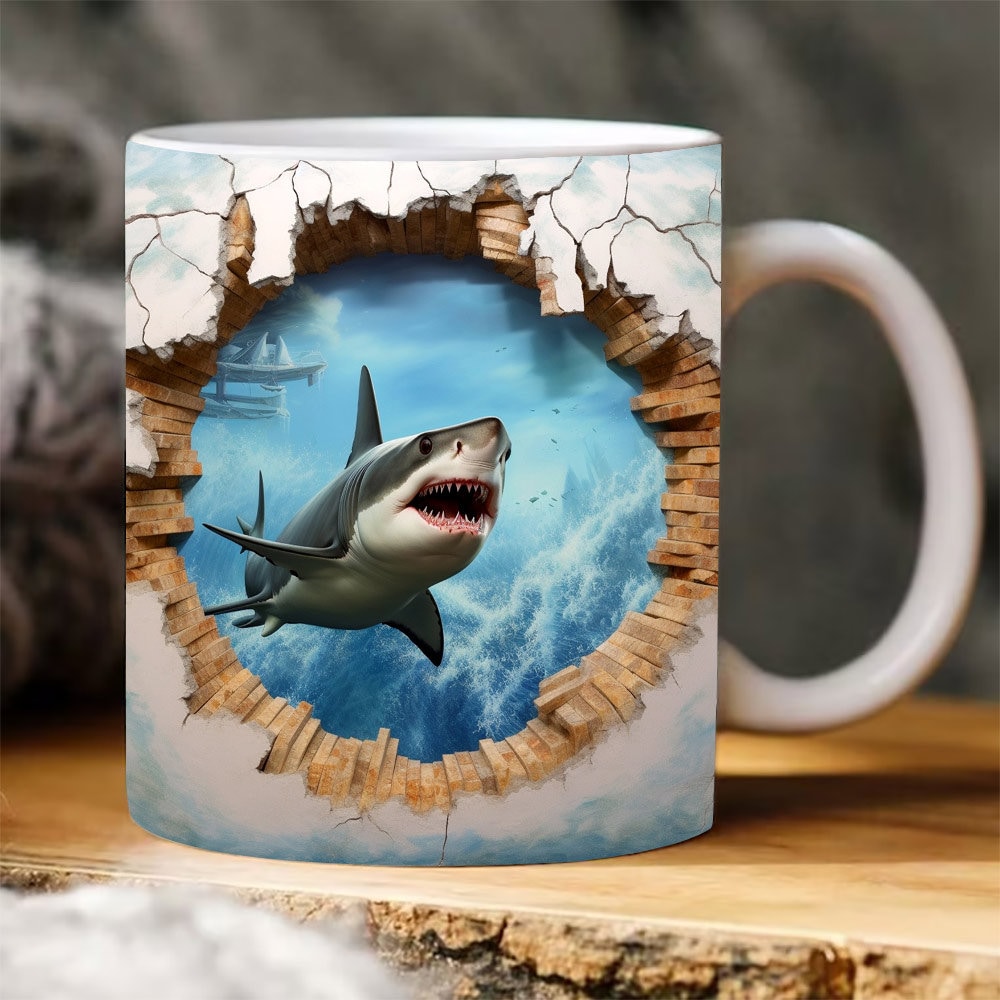 3D Shark Mug Wrap Design, 3D Ocean Sublimation Mug Wrap Marine 11oz 15 oz Mug Coffee Mug Shark Mug Wrap - 1.jpg