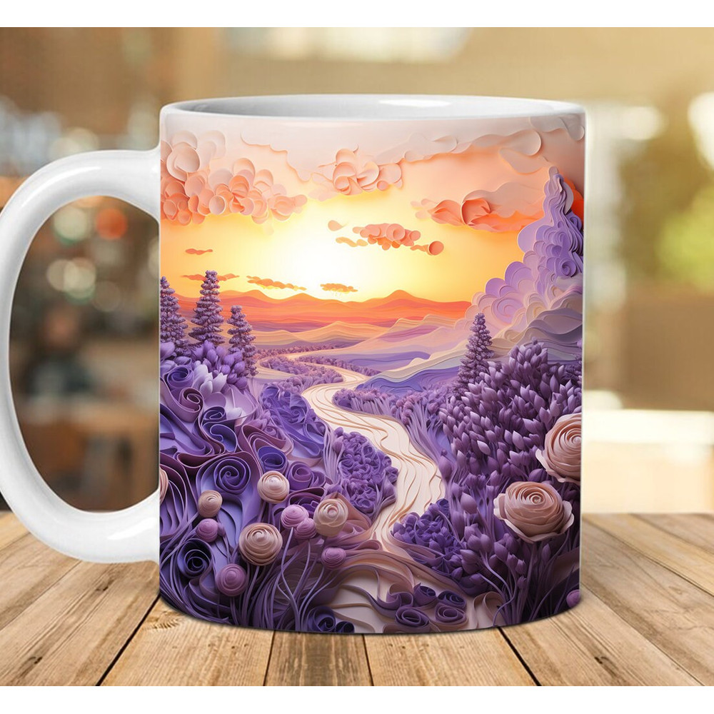 3D Sunset Flower Landscape Mug Wrap Sublimation,3D Flower Mug Wrap PNG Landscape Tumbler Wrap 11oz 15oz Mug Wrap, Digital Download - 1.jpg