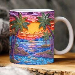 3d tropical beach life sunset mug