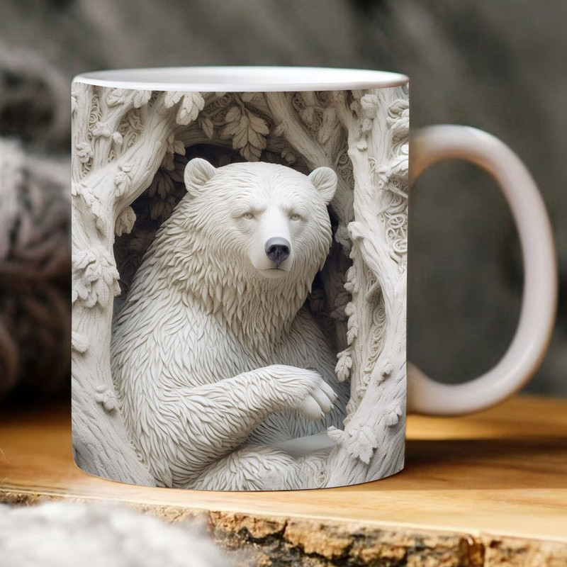 3D White Bear Mug Wrap PNG, 3D Animal Mug Wrap 11oz,15oz Mug Sublimation Wrap,Coffee Mug Papa Bear Mug - 1.jpg