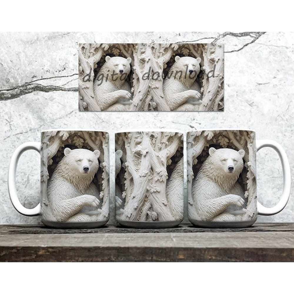 3D White Bear Mug Wrap PNG, 3D Animal Mug Wrap 11oz,15oz Mug Sublimation Wrap,Coffee Mug Papa Bear Mug - 2.jpg