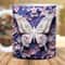 3D White Butterfly Purple Flowers Mug Sublimation Design, 3D Butterfly Floral Mug PNG, 11oz 15oz Mug Sublimation PNG, Wedding Mug, 3D Mug - 1.jpg