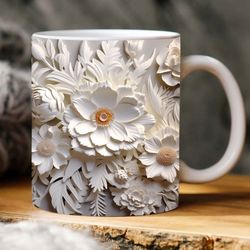 3d white flower mug