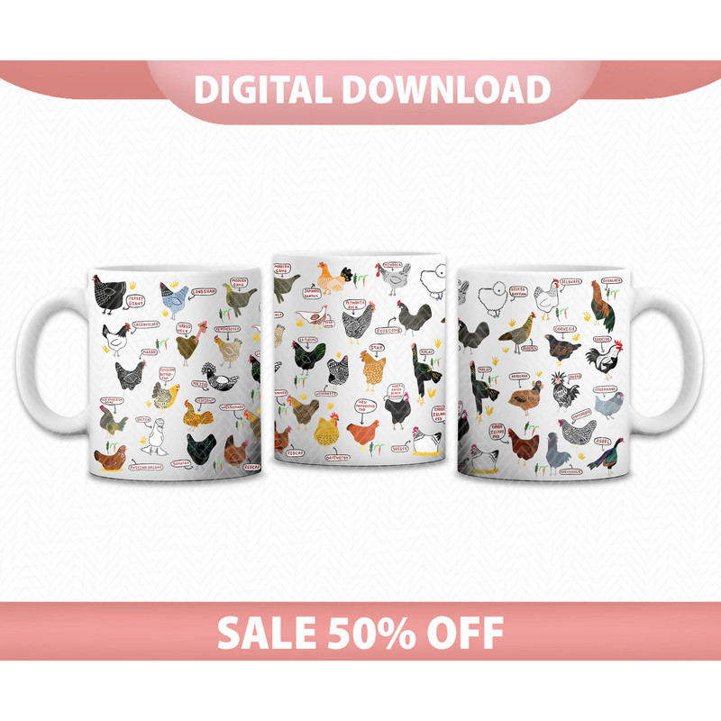 Chicken Breeds Mug Wrap, 11oz 15oz Mug Design, Farm Mug Sublimation, Chicken Mug Wrap, Rooster Mug Png, Digital Download - 1.jpg