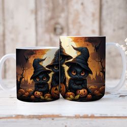 halloween black cats mug design