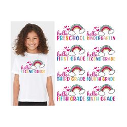 back to school rainbow bundle svg, hello school svg, kindergarten, 1st 2nd 3rd 4th 5th grade, first day of school, teach