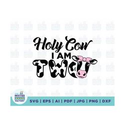 holy cow i am two svg, holy cow svg, boy 2nd birthday svg, cow farm theme birthday, kid two year old birthday svg, birth