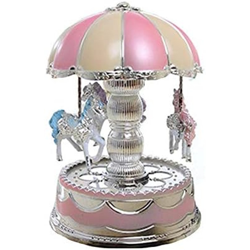 Carousel Music Box Merry-Go-Round Kids Vintage Pink