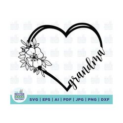 grandma flower heart svg, instant digital download, grandma svg, flower svg, flower heart svg, svg design, gift idea, fl