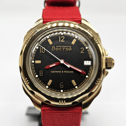 Vostok Komandirskie 2414 Made in Russia Red & Black 219326 New men's mechanical watch