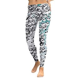 halloween ghost women&8217s white & black slim high waisted elastic printed fitness workout leggings
