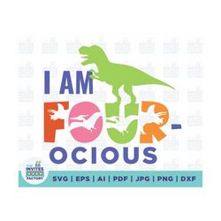 i am fourocious svg, 4th birthday dinosaur svg, four birthday boy t-rex, 4th birthday svg, 4 birthday t-shirt svg, cricu