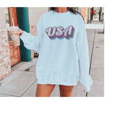 4th of july usa sweatshirt, patriotic america fleece, memorial day, women's fleece, vintage, red white blue shirt, gift