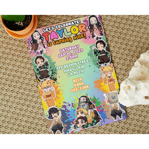 Demon Slayer Anime Invitation, Customizable Birthday Party I Inspire