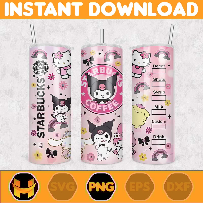 Kitty Coffee Tumbler Spring Flower Pink Cat PNG, 20oz Straight Skinny Wrap, Cartoon Tumbler, Tumbler Wrap (1).jpg
