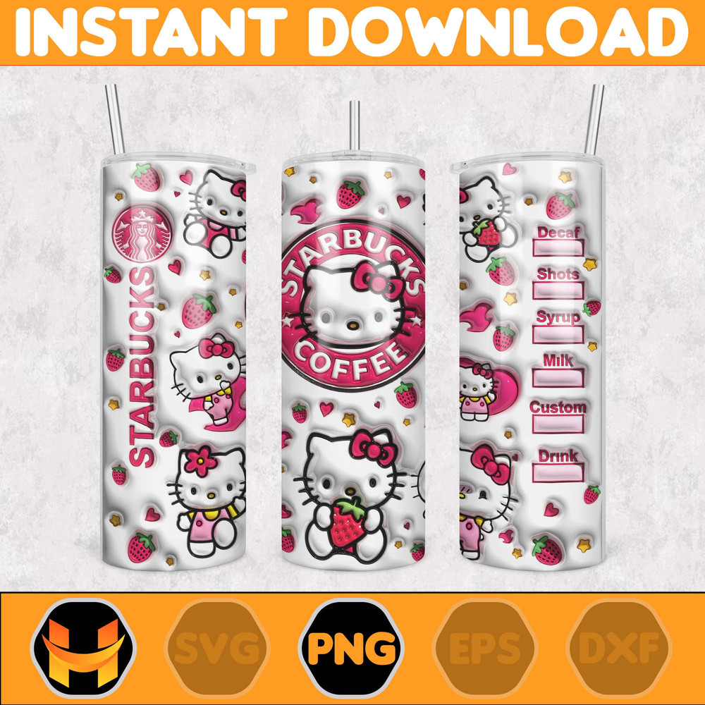 Kitty Coffee Tumbler Spring Flower Pink Cat PNG, 20oz Straight Skinny Wrap, Cartoon Tumbler, Tumbler Wrap (9).jpg