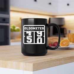 oldometer 50 mug, birthday canvas tote bag, oldometer coffee and tea gift mug, oldome