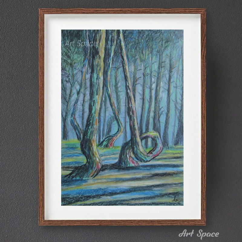 dancing forest - blue painting - trees - trunks - nature - surrealism - abstraction - landscape - pencil drawing - handmade - 3.jpg
