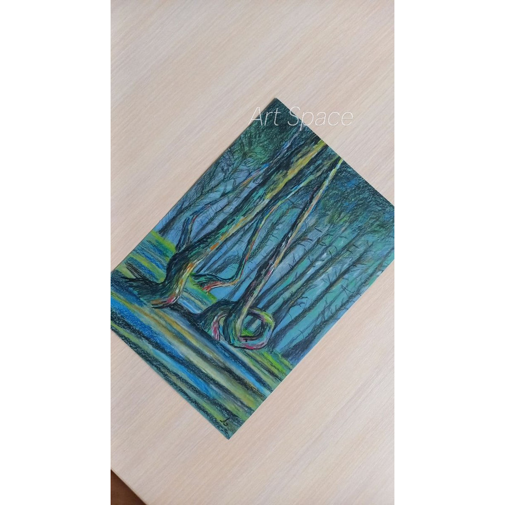 dancing forest - blue painting - trees - trunks - nature - surrealism - abstraction - landscape - pencil drawing - handmade - 2.jpg