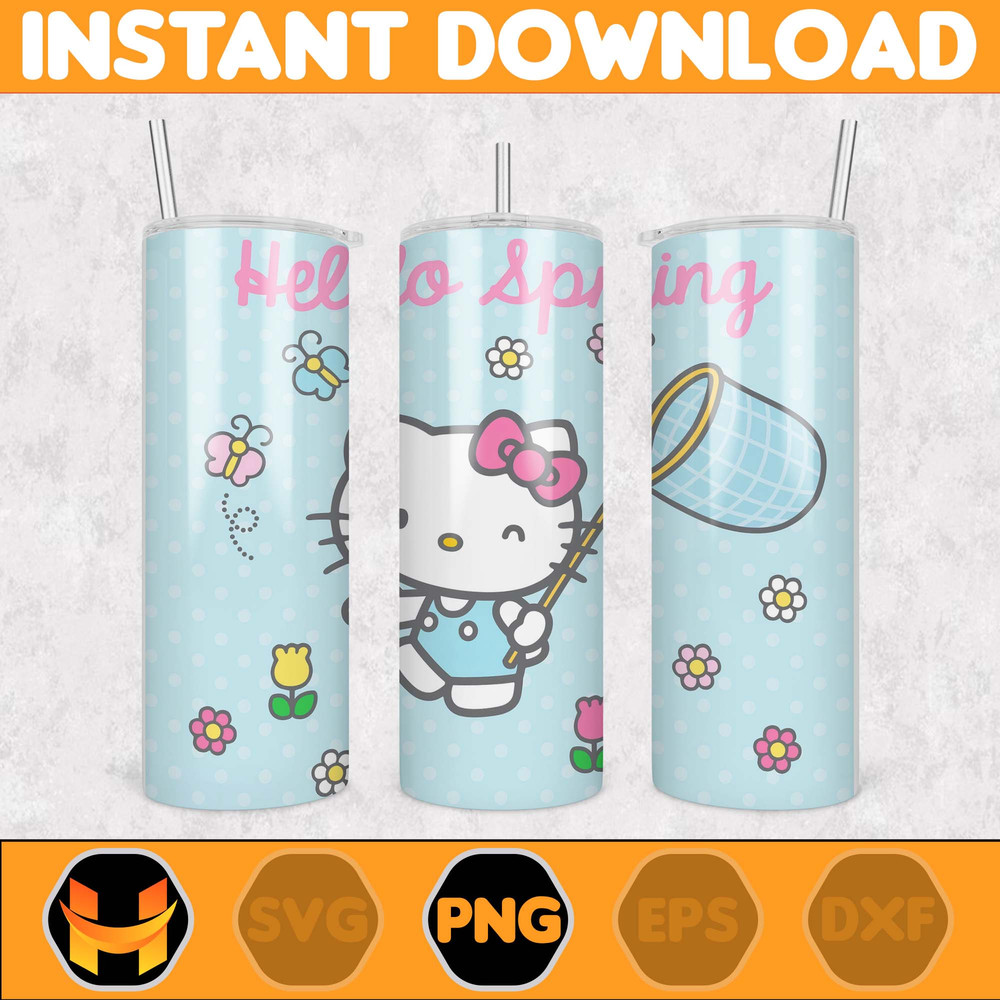 Kitty Coffee Tumbler Spring Flower Pink Cat PNG, 20oz Straight Skinny Wrap, Cartoon Tumbler, Tumbler Wrap (35).jpg