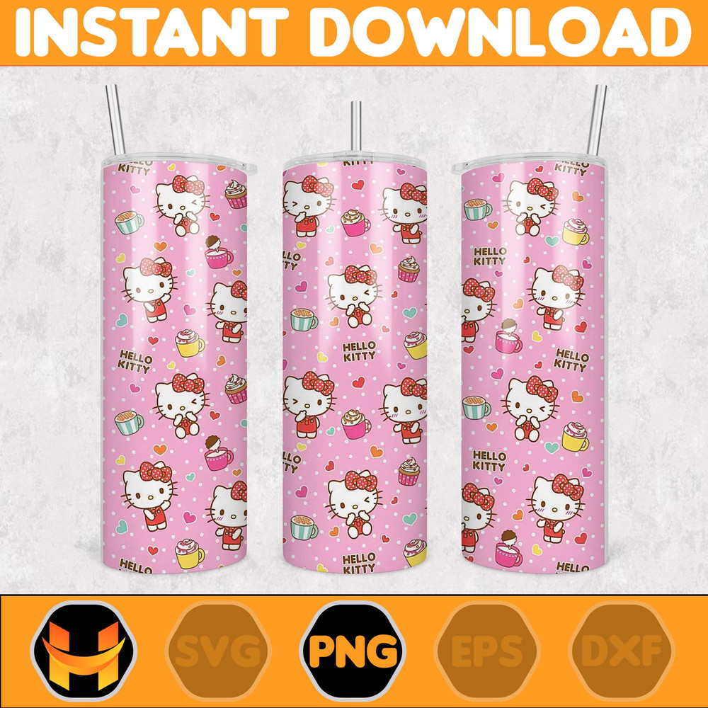 Kitty Coffee Tumbler Spring Flower Pink Cat PNG, 20oz Straight Skinny Wrap, Cartoon Tumbler, Tumbler Wrap (38).jpg