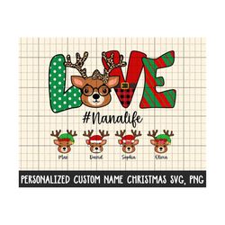 custom christmas reindeer grandma svg, png, love nana custom kidname svg, file for sublimation