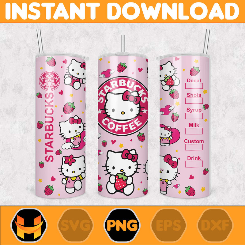 Kitty Coffee Tumbler Spring Flower Pink Cat PNG, 20oz Straight Skinny Wrap, Cartoon Tumbler, Tumbler Wrap (50).jpg