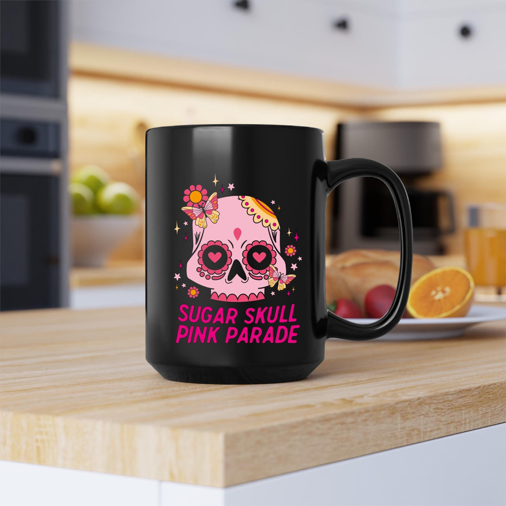 Sugar Skull Pink Parade Mug, Sugar Skull Pink Parade Coffee and Tea Gift Mug, Sugar Skull Pink Parade Gift, Sugar Skull Mug, Pink Parade - 1.jpg