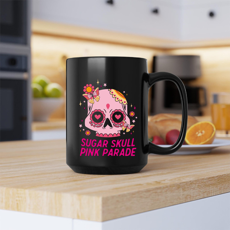 Sugar Skull Pink Parade Mug, Sugar Skull Pink Parade Coffee and Tea Gift Mug, Sugar Skull Pink Parade Gift, Sugar Skull Mug, Pink Parade - 1.jpg