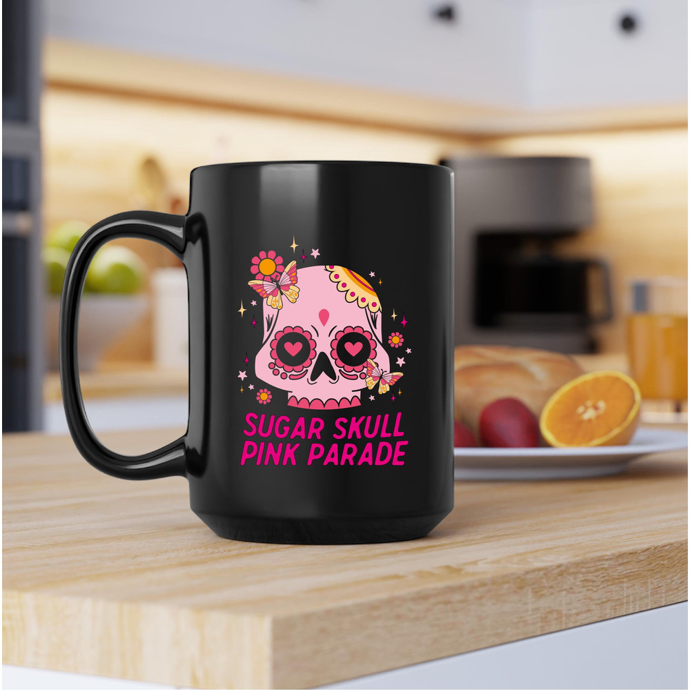 Sugar Skull Pink Parade Mug, Sugar Skull Pink Parade Coffee and Tea Gift Mug, Sugar Skull Pink Parade Gift, Sugar Skull Mug, Pink Parade - 3.jpg