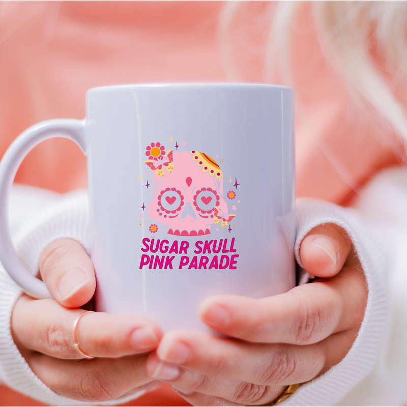 Sugar Skull Pink Parade Mug, Sugar Skull Pink Parade Coffee and Tea Gift Mug, Sugar Skull Pink Parade Gift, Sugar Skull Mug, Pink Parade - 4.jpg