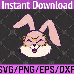 cute easter bunny with cheetah glasses easter svg, eps, png, dxf, digital download