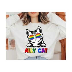 pride ally cat png, retro rainbow colors cat ally png, lgbtq png, cat pride png, funny pride png, lgbt shirt design, lov