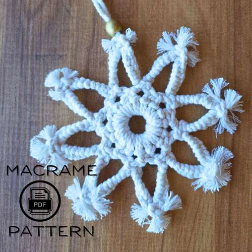 Macrame snowflake pdf pattern, Easy Christmas decor DIY, Macrame Christmas ornament for beginners, Nursery decor, Pdf