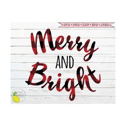 christmas svg merry and bright red plaid svg christmas sayings svg, winter holiday svg files for cricut downloads silhou