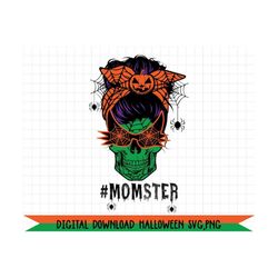 momster halloween costume skull mom messy hair bun monster png,svg,spooky vibes png, fall, png files for sublimation fil