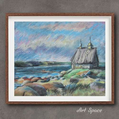 Original watercolor painting **Church on the shore**, original gift original interior decoration decoration for office,