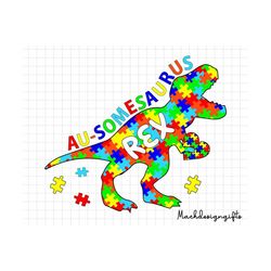 au-somesaurus rex svg, autism svg, dinosaur autism svg, dino svg, autism awareness, puzzle piece, autism support, 2nd ap