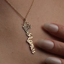 14K Vertical Animal Name Necklace, Vertical Name Necklaces, Christmas Jewelry, Gift For Kids, Geometric Jewelry, Custom