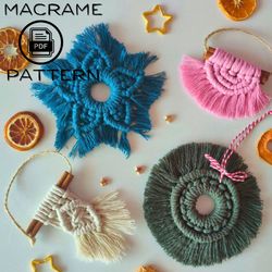Macrame SET 4 IN 1 ornament pdf pattern Easy Christmas decor DIY Macrame Christmas ornament for beginners, Nursery decor