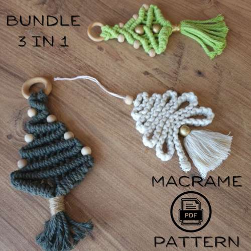 Macrame Christmas Set 3 in 1 Tree Pattern Christmas decorations Macrame pattern with Step by Step Nursery decor Pdf