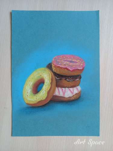 Original watercolor painting **Donuts**, sweets, blue, original gift original interior decoration decoration for office,
