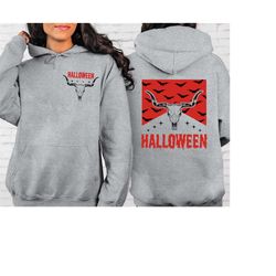 Halloween Bull Skull Front And Back Sweatshirt, Halloween Sweatshirt, Retro Halloween Hoodie, Cowboy Sweatshirt, Western