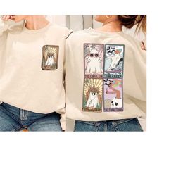 retro halloween ghost tarot card double-sided unisex sweatshirt, retro halloween hoodie, retro western shirt, spooky sea