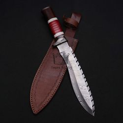 Customized Hand Forged Damascus Steel Hunting Bowie With Beautiful File Work On Blade