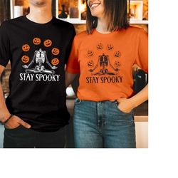 tshirt (1952) stay spooky pumpkin season funny halloween t-shirt funny skull spooky bones ribs rib cage punk hand scary