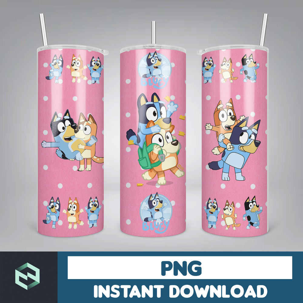 Blue Dog Tumbler Wrap, Instant Download 20oz Tumbler PNG Wraps Design, Digital Cartoon 20 oz Skinny Tumblers Designs Template (3).jpg