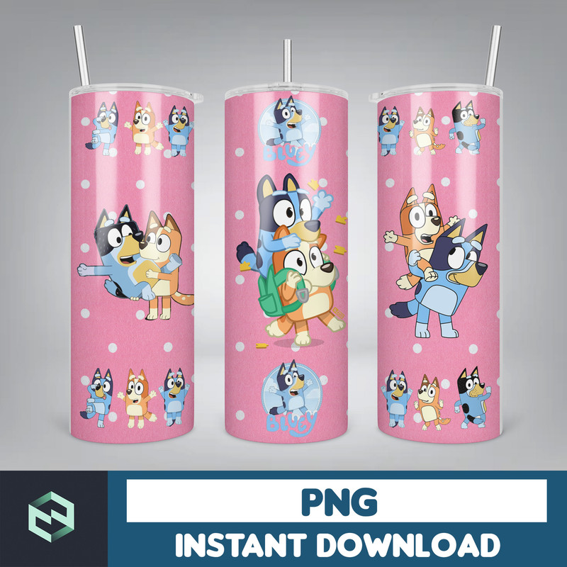 Blue Dog Tumbler Wrap, Instant Download 20oz Tumbler PNG Wraps Design, Digital Cartoon 20 oz Skinny Tumblers Designs Template (3).jpg