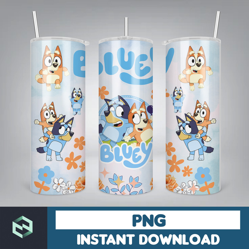 Blue Dog Tumbler Wrap, Instant Download 20oz Tumbler PNG Wraps Design, Digital Cartoon 20 oz Skinny Tumblers Designs Template (7).jpg