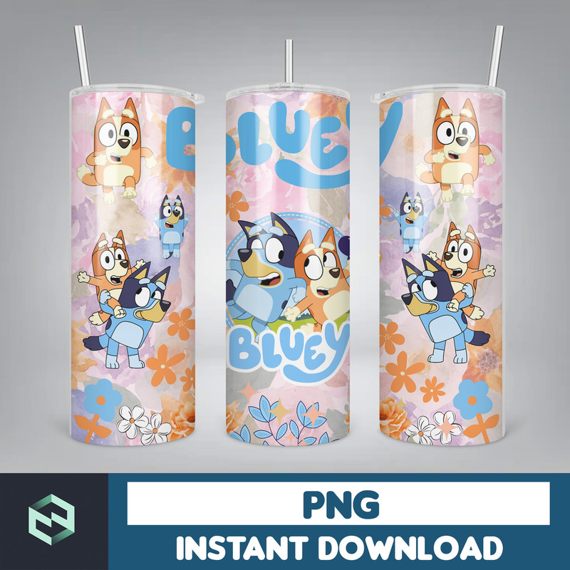 Blue Dog Tumbler Wrap, Instant Download 20oz Tumbler PNG Wraps Design, Digital Cartoon 20 oz Skinny Tumblers Designs Template (8).jpg